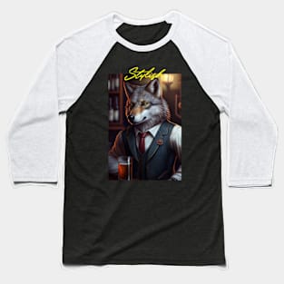 Wild And Classy Barkeeper Wolf In A Suit - Unique Wildlife Art Print For Fashion Lovers Baseball T-Shirt